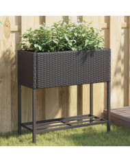 Jardinières avec étagère 2 pcs noir 70x28x70 cm résine tressée | Mobilier & Déco