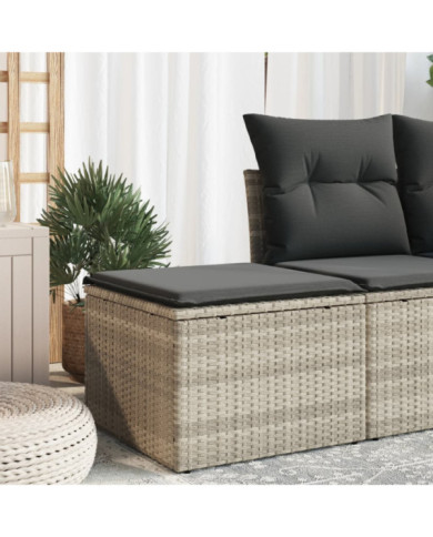 Tabouret de jardin coussin gris clair 55x55x37cm résine tressée | Mobilier & Déco