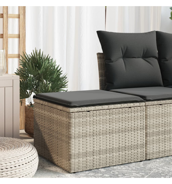 Tabouret de jardin coussin gris clair 55x55x37cm résine tressée | Mobilier & Déco