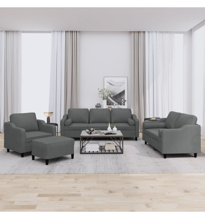 Ensemble de canapés 4 pcs coussins gris foncé tissu | Mobilier & Déco