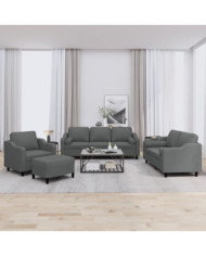 Ensemble de canapés 4 pcs coussins gris foncé tissu | Mobilier & Déco