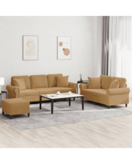 Ensemble de canapés 3 pcs avec coussins marron velours | Mobilier & Déco