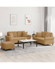 Ensemble de canapés 3 pcs avec coussins marron velours | Mobilier & Déco