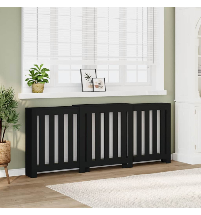 Cache-radiateur noir 205x21,5x83,5 cm bois d'ingénierie | Mobilier & Déco