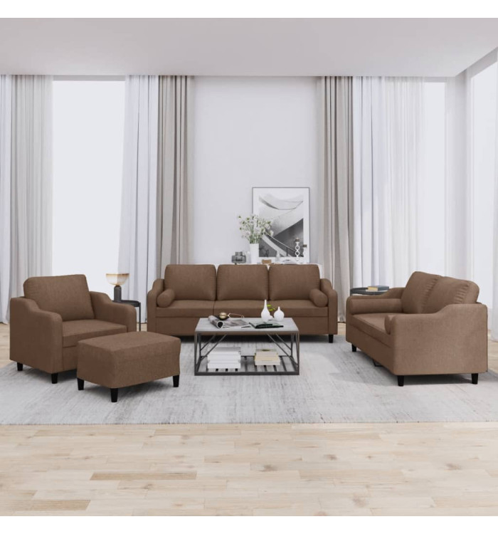 Ensemble de canapés 4 pcs avec coussins marron tissu | Mobilier & Déco