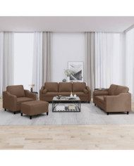 Ensemble de canapés 4 pcs avec coussins marron tissu | Mobilier & Déco
