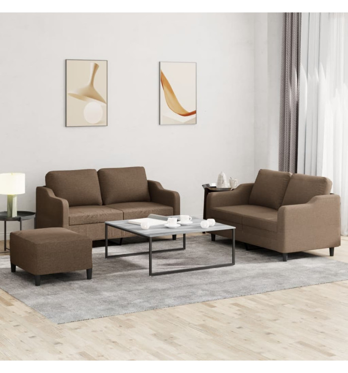 Ensemble de canapés 3 pcs avec coussins Marron Tissu | Mobilier & Déco