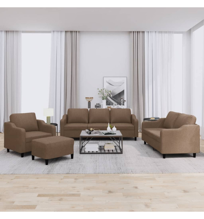 Ensemble de canapés 4 pcs avec coussins Marron Tissu | Mobilier & Déco