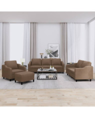 Ensemble de canapés 4 pcs avec coussins Marron Tissu | Mobilier & Déco
