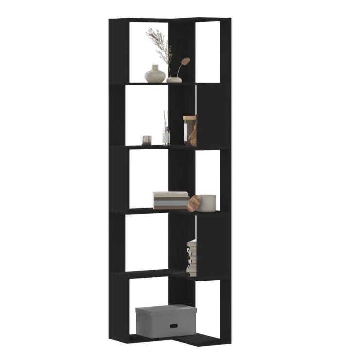 Bibliothèque d'angle à 5 niveaux noir bois d'ingénierie | Mobilier & Déco