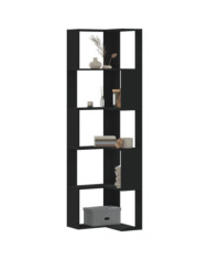Bibliothèque d'angle à 5 niveaux noir bois d'ingénierie | Mobilier & Déco