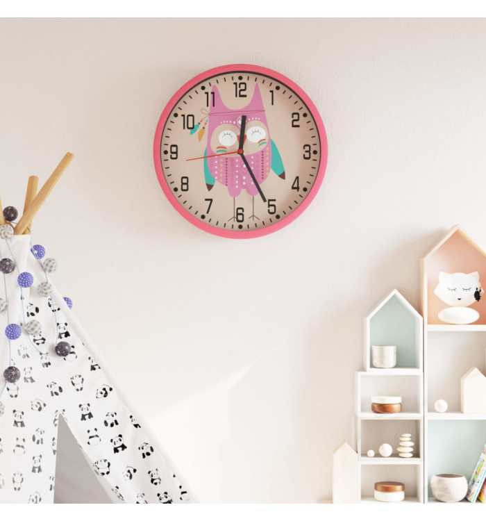 Horloge murale rose Ø25,5 cm polystyrène et verre | Mobilier & Déco