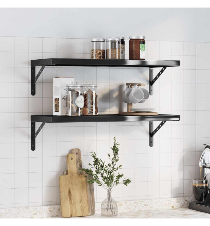 Étagères murales 2 pcs 75x30 cm noir acier inoxydable | Mobilier & Déco