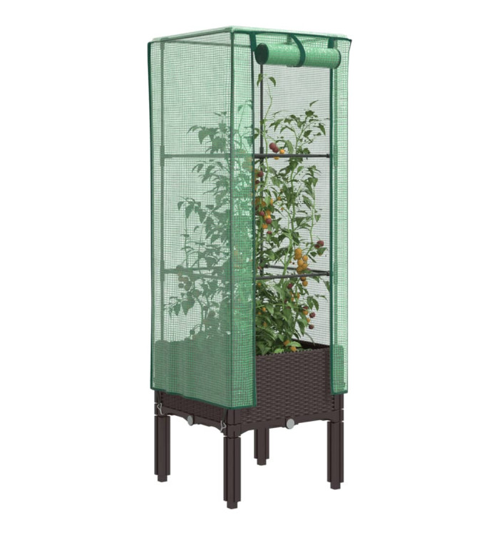 Jardinière surélevée avec housse aspect rotin 40x40x140 cm | Mobilier & Déco