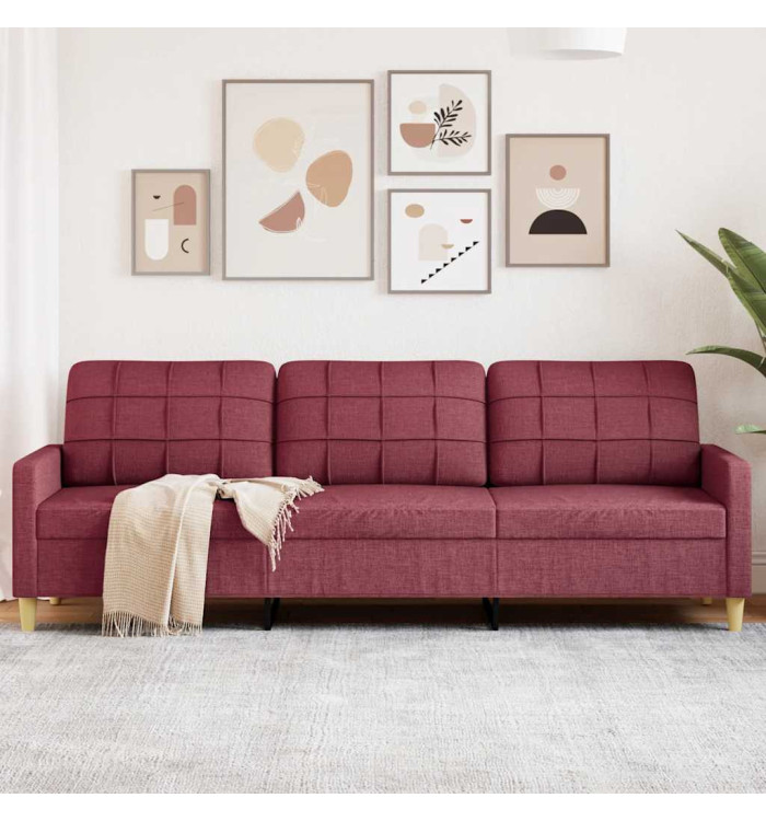 Canapé à 3 places Rouge bordeaux 210 cm Tissu | Mobilier & Déco