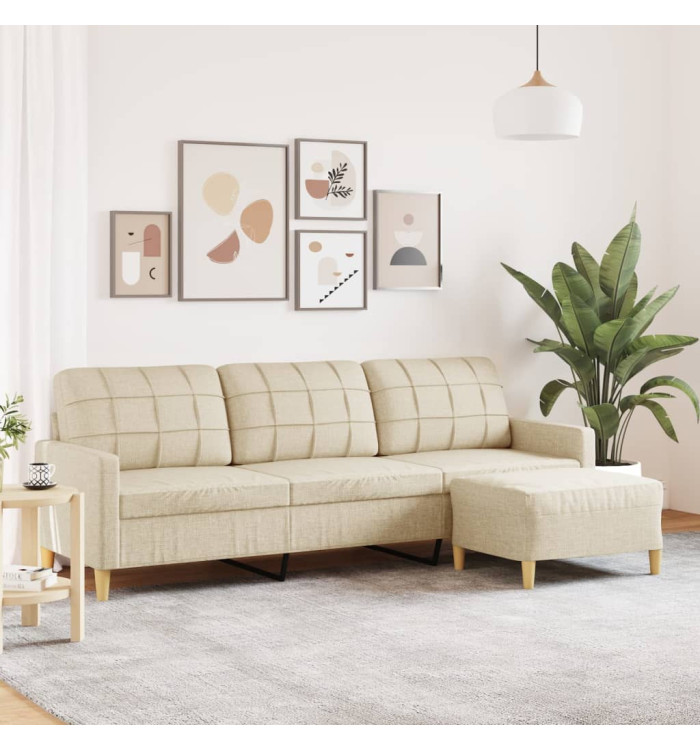 Canapé à 3 places avec repose-pieds Crème 210 cm Tissu | Mobilier & Déco