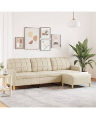 Canapé à 3 places avec repose-pieds Crème 210 cm Tissu | Mobilier & Déco