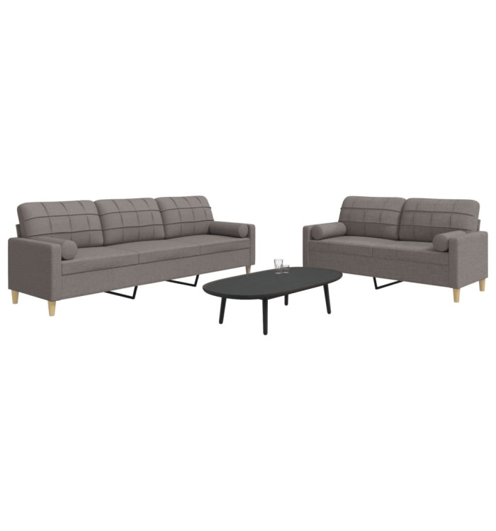 Ensemble de canapés 2 pcs avec coussins décoratifs taupe tissu | Mobilier & Déco