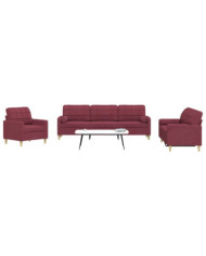 Ensemble de canapés 3 pcs coussins décoratifs bordeaux tissu | Mobilier & Déco