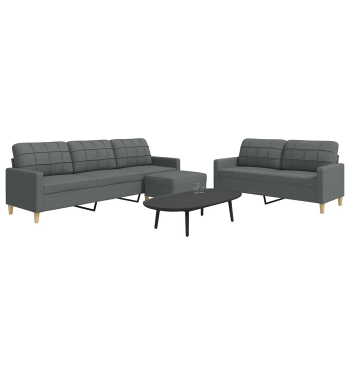 Ensemble de canapés 3 pcs avec repose-pied gris foncé tissu | Mobilier & Déco