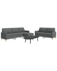 Ensemble de canapés 3 pcs avec repose-pied gris foncé tissu | Mobilier & Déco