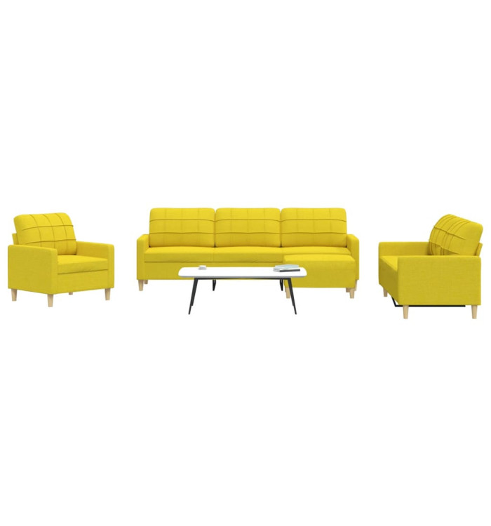 Ensemble de canapés 4 pcs avec repose-pied jaune clair tissu | Mobilier & Déco