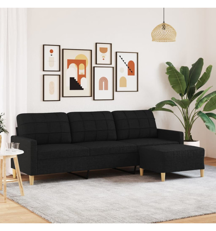 Canapé à 3 places avec repose-pieds Noir 210 cm Tissu | Mobilier & Déco