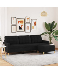 Canapé à 3 places avec repose-pieds Noir 210 cm Tissu | Mobilier & Déco