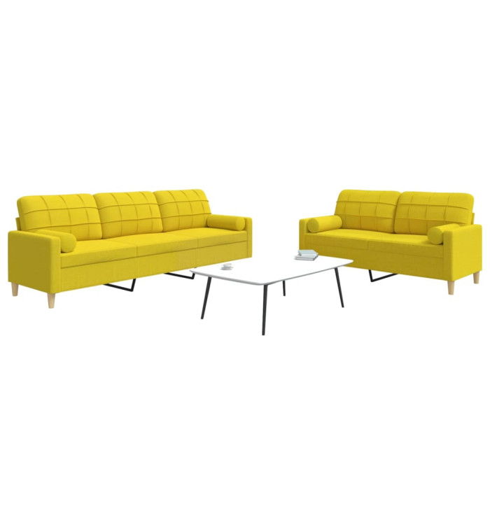 Ensemble de canapés 2 pcs coussins décoratifs jaune clair tissu | Mobilier & Déco