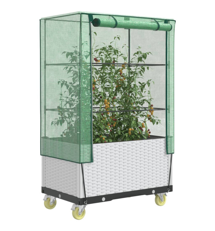 Jardinière surélevée avec housse et roues aspect rotin | Mobilier & Déco