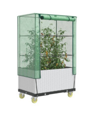 Jardinière surélevée avec housse et roues aspect rotin | Mobilier & Déco