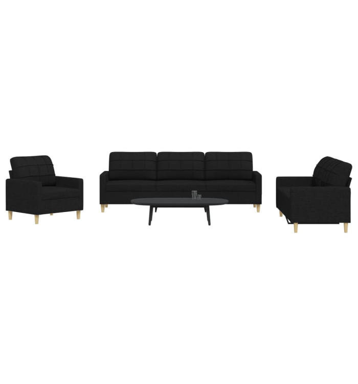 Ensemble de canapés 3 pcs noir tissu | Mobilier & Déco