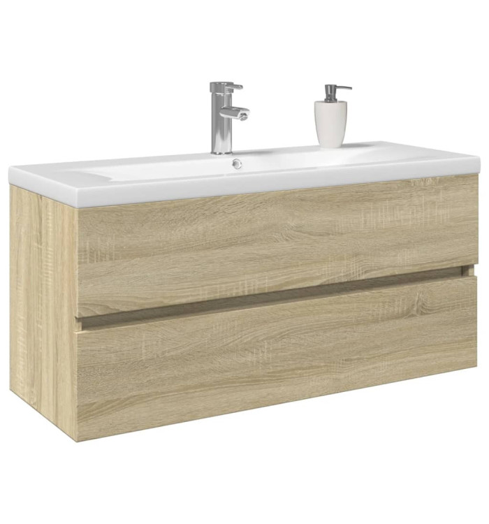 Ensemble de meubles de bain 2pcs céramique et bois d'ingénierie | Mobilier & Déco