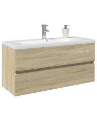 Ensemble de meubles de bain 2pcs céramique et bois d'ingénierie | Mobilier & Déco