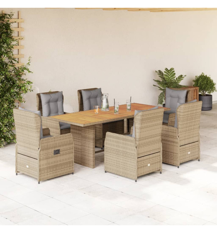 Ensemble à manger de jardin et coussins 7 pcs beige poly rotin | Mobilier & Déco