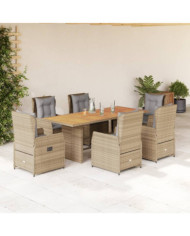 Ensemble à manger de jardin et coussins 7 pcs beige poly rotin | Mobilier & Déco