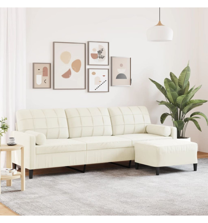 Canapé à 3 places avec repose-pieds Crème 210 cm Velours | Mobilier & Déco