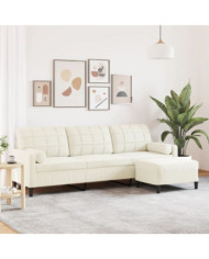 Canapé à 3 places avec repose-pieds Crème 210 cm Velours | Mobilier & Déco