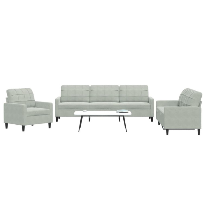 Ensemble de canapés 3 pcs avec coussins Gris clair Velours | Mobilier & Déco