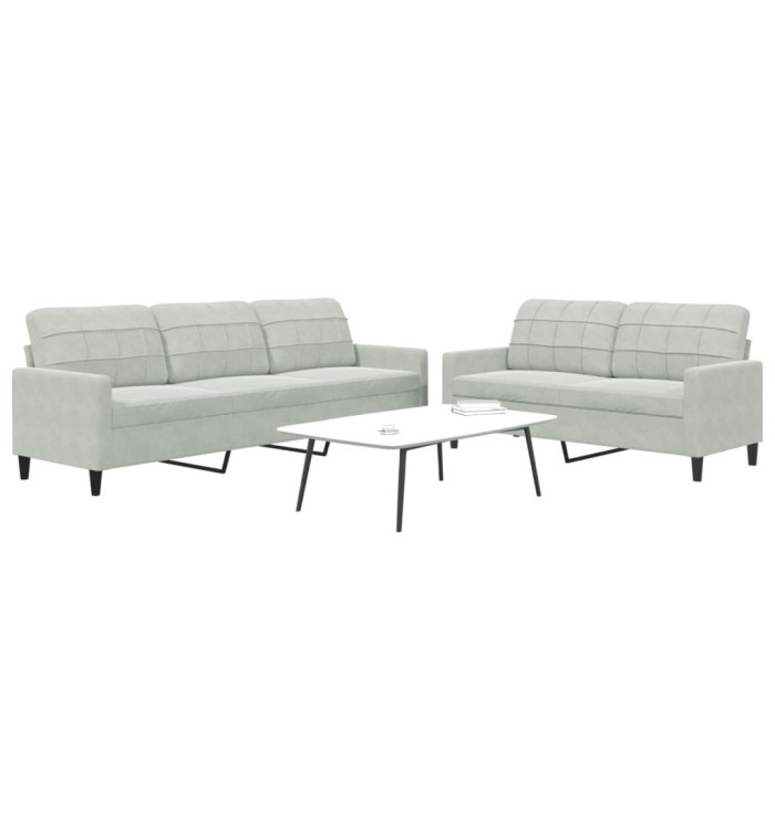 Ensemble de canapés 2 pcs avec coussins Gris clair Velours | Mobilier & Déco