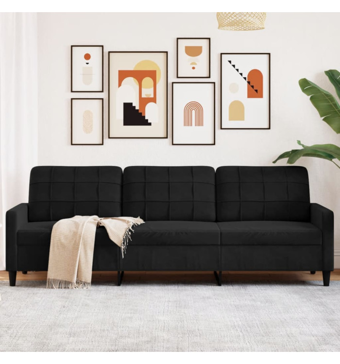 Canapé à 3 places Noir 210 cm Velours | Mobilier & Déco