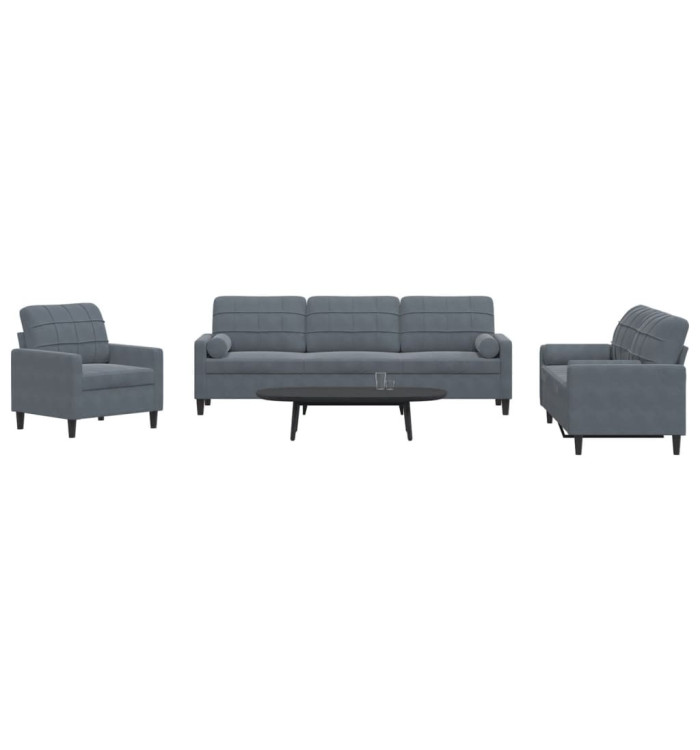 Ensemble de canapés 3 pcs avec coussins et traversins velours | Mobilier & Déco