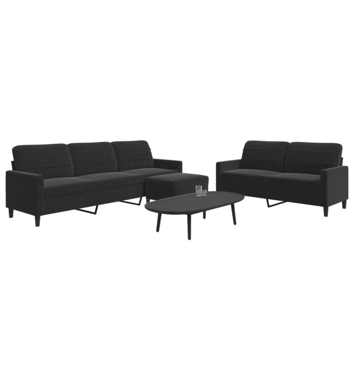 Ensemble de canapés 3 pcs avec coussins Noir Velours | Mobilier & Déco