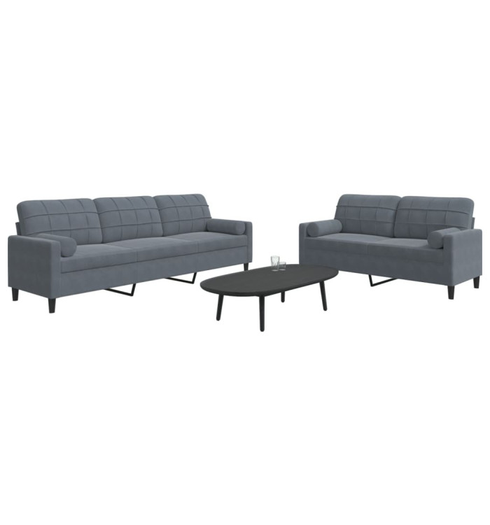 Ensemble de canapés 2 pcs avec coussins et traversins velours | Mobilier & Déco