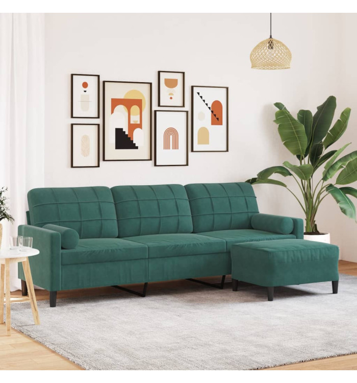 Canapé à 3 places avec repose-pieds Vert foncé 210 cm Velours | Mobilier & Déco