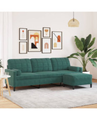 Canapé à 3 places avec repose-pieds Vert foncé 210 cm Velours | Mobilier & Déco