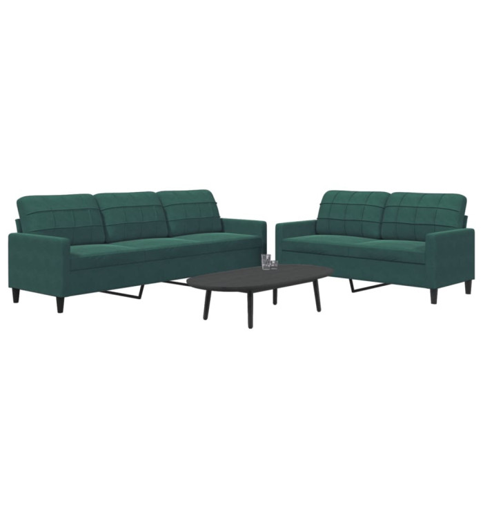Ensemble de canapés 2 pcs avec coussins Vert foncé Velours | Mobilier & Déco