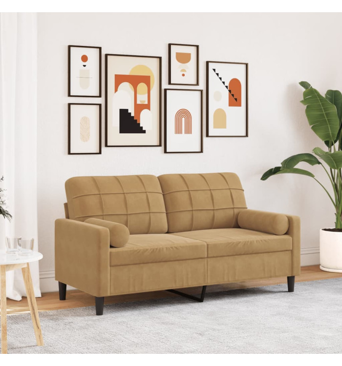 Canapé 2 places avec oreillers décoratifs brun 140 cm velours | Mobilier & Déco