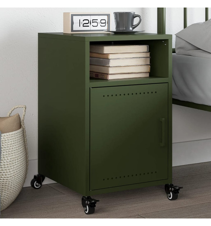 Table de chevet vert olive 36x39x59 cm acier | Mobilier & Déco