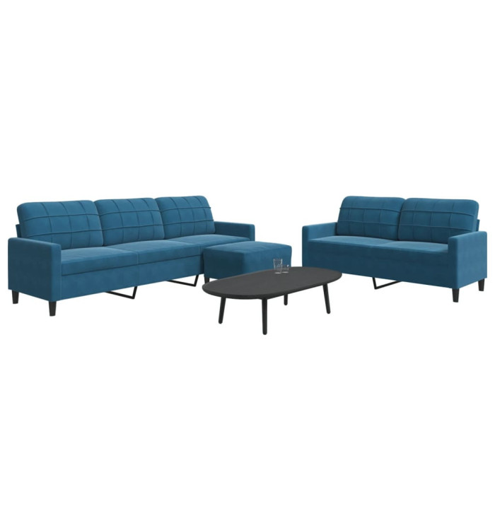 Ensemble de canapés 3 pcs avec coussins Bleu Velours | Mobilier & Déco